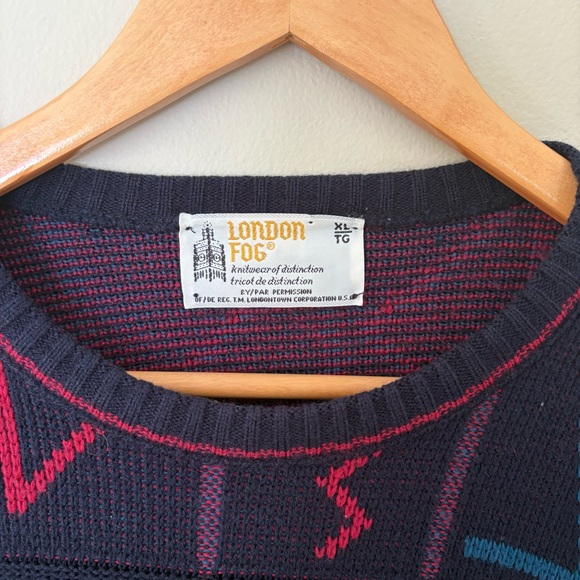 Vintage 90s London Fog Geometric Knit Sweater - Grandpacore Bold Multi Colour - Picture 3 of 8